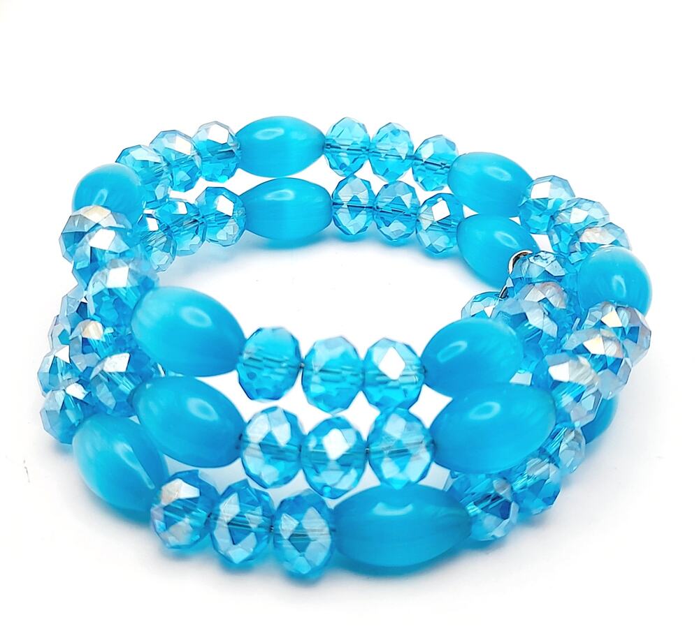 Turquoise Glass Beaded Memory Wire Bracelet